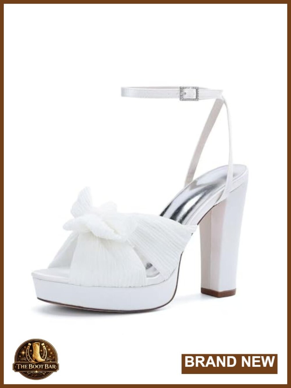 Pleated Bow Platform Heels Wedding Shoes Open Toe Block Heel Sandals